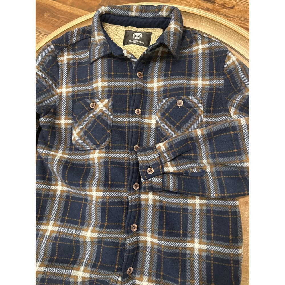 Weatherproof Mens Plaid Fleece Sherpa Lined Shirt Jacket Maritime Blue M